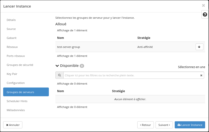 instance creation server group