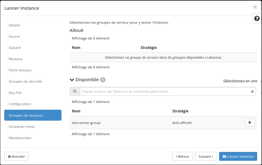 instance creation server group